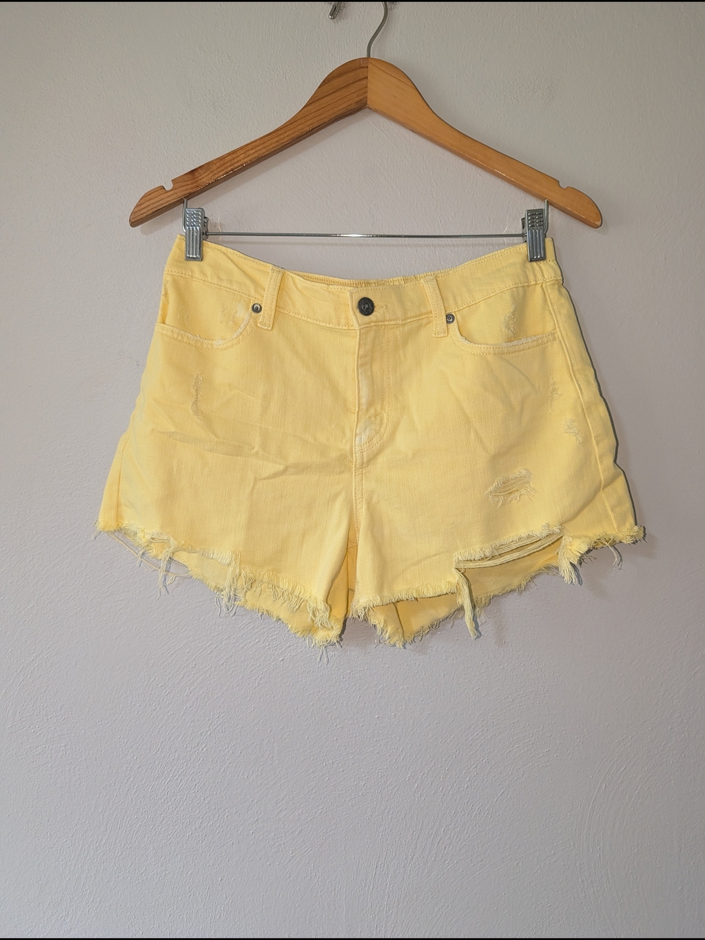 S Aerie Yellow Distressed Denim Jean Shorts